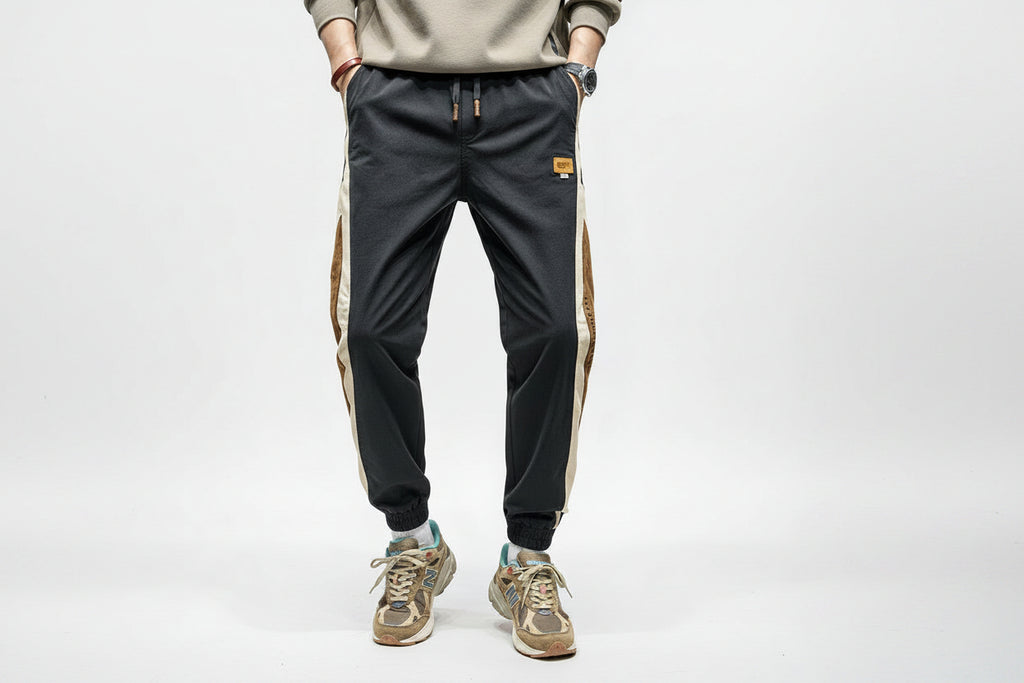 Men contrast splicing stretch ruffian handsome trousers