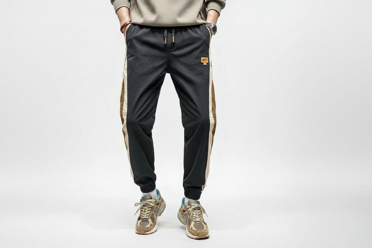 Men contrast splicing stretch ruffian handsome trousers