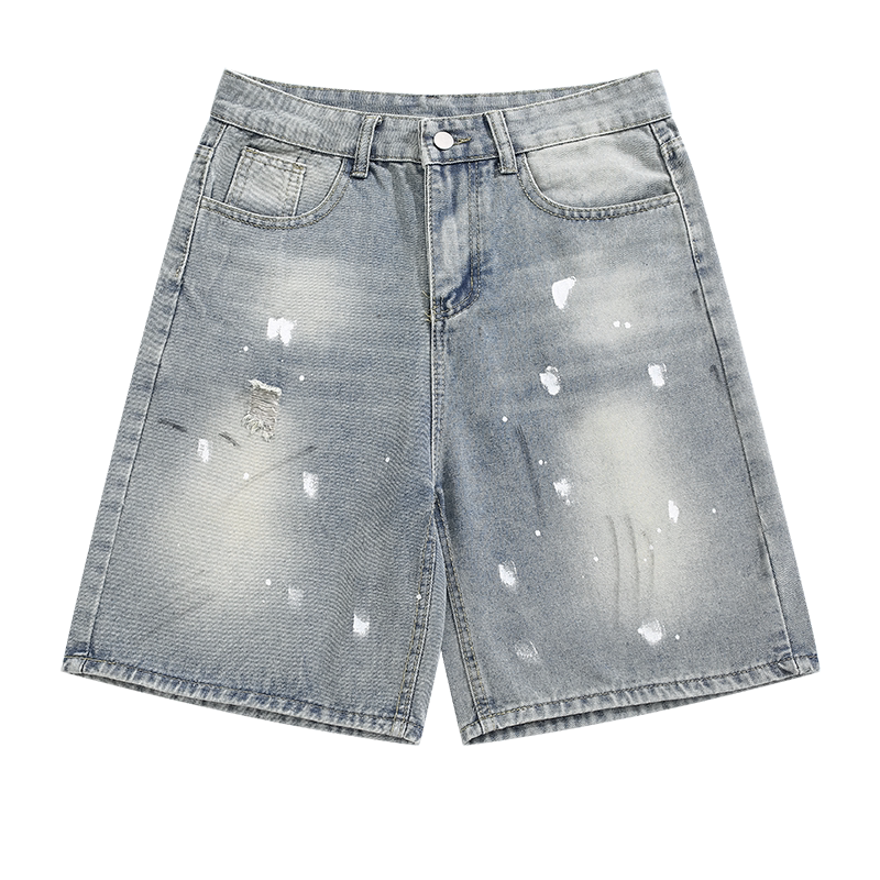 Splashed ink denim shorts men pants