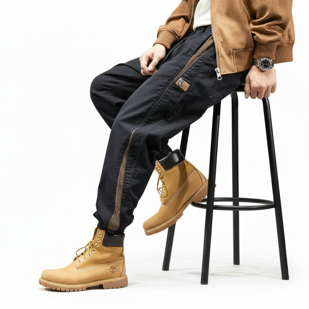Contrasting spliced men's trendy cargo pants