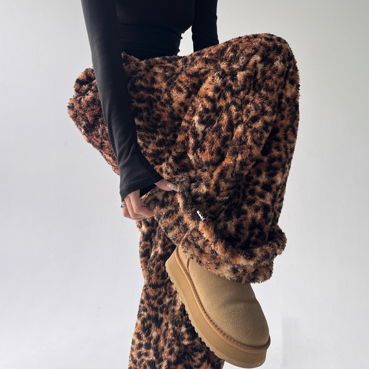 Leopard print wide-leg pants women's high-waisted loose casual pants