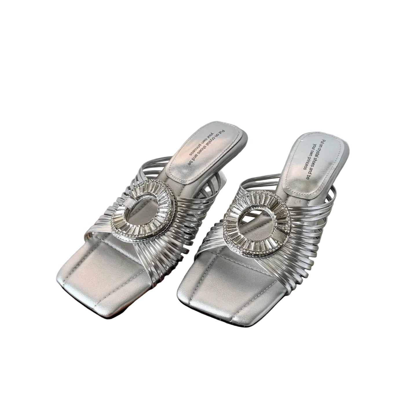 Luxury woven open-toe slipper lady's round buckle sandals heels