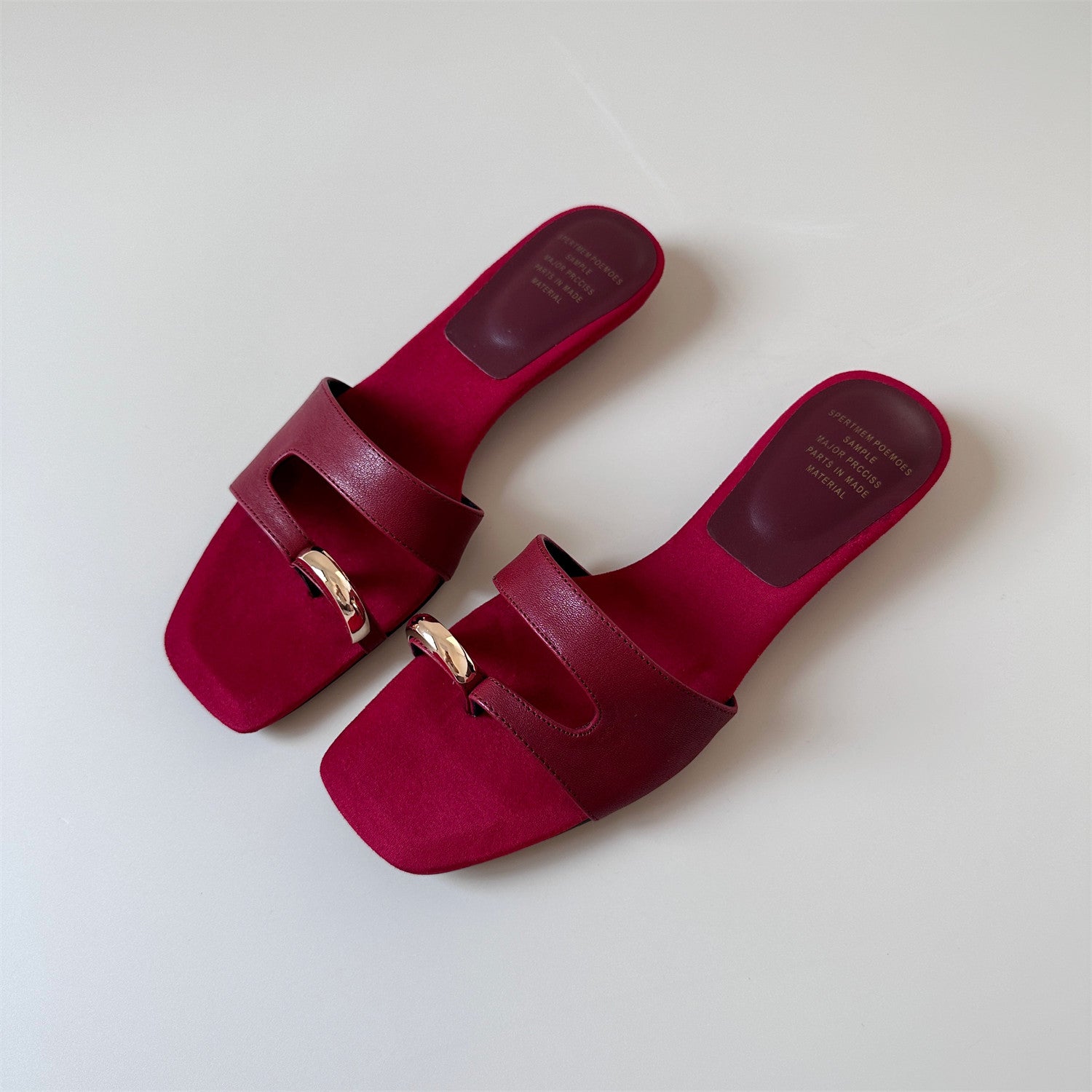 Red open toe leather low-heeled wedge women shoe