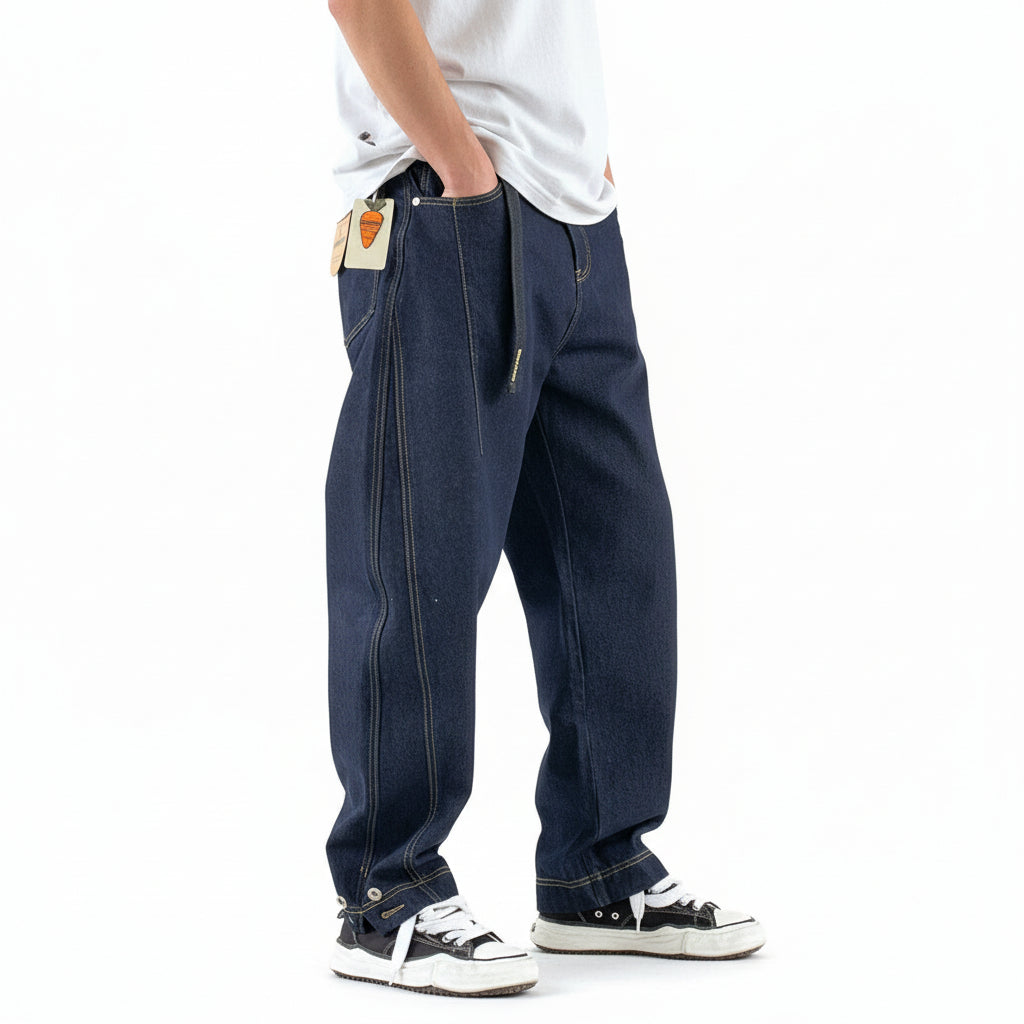 Jeans loose tapered men washed denim pants