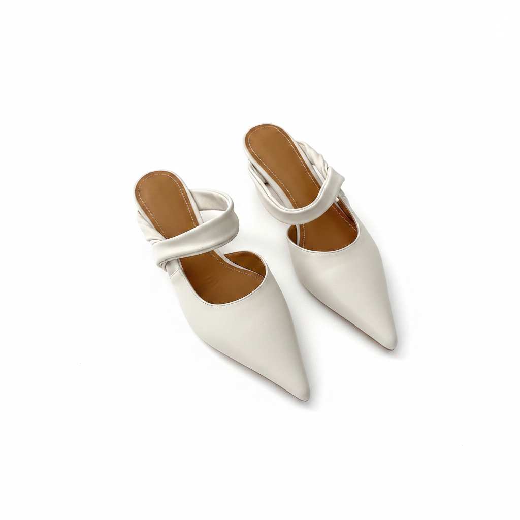 Comfortable  off-white leather sandals high heel half slippers