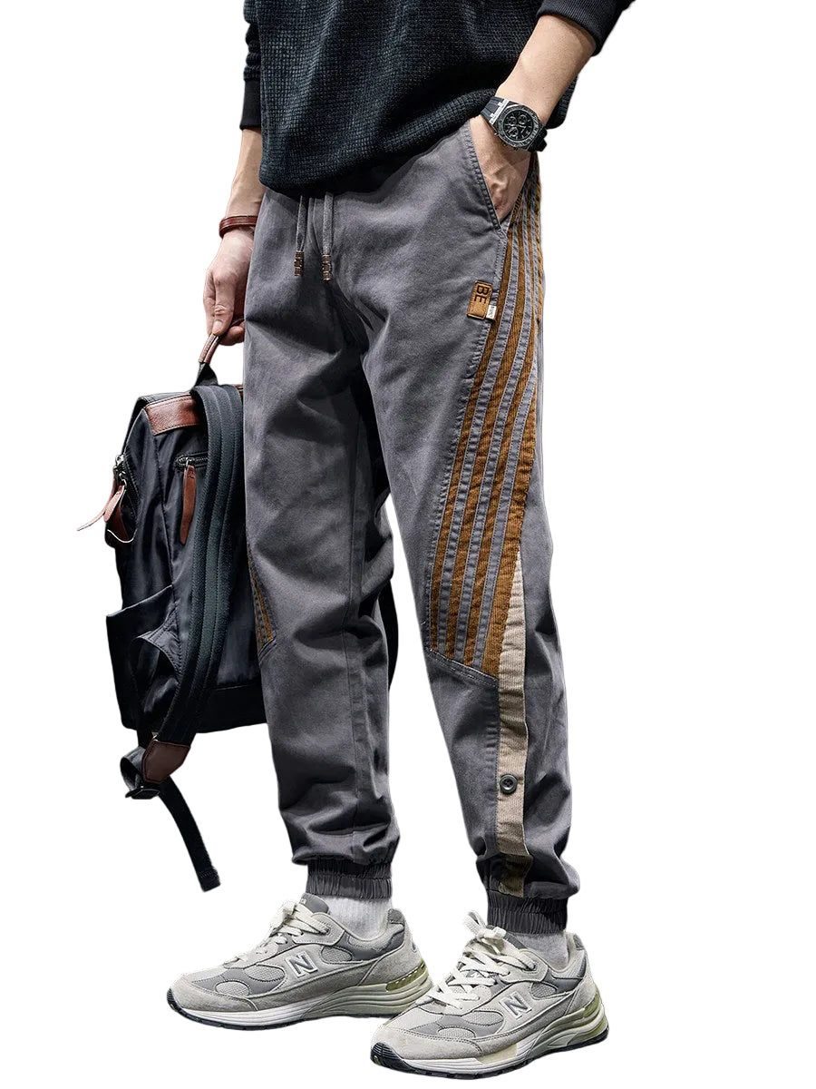 Side tripped denim men's cargo pants stretch leggings