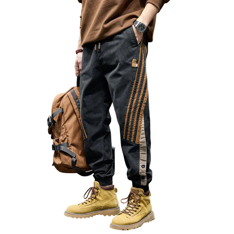 Side tripped denim men's cargo pants stretch leggings