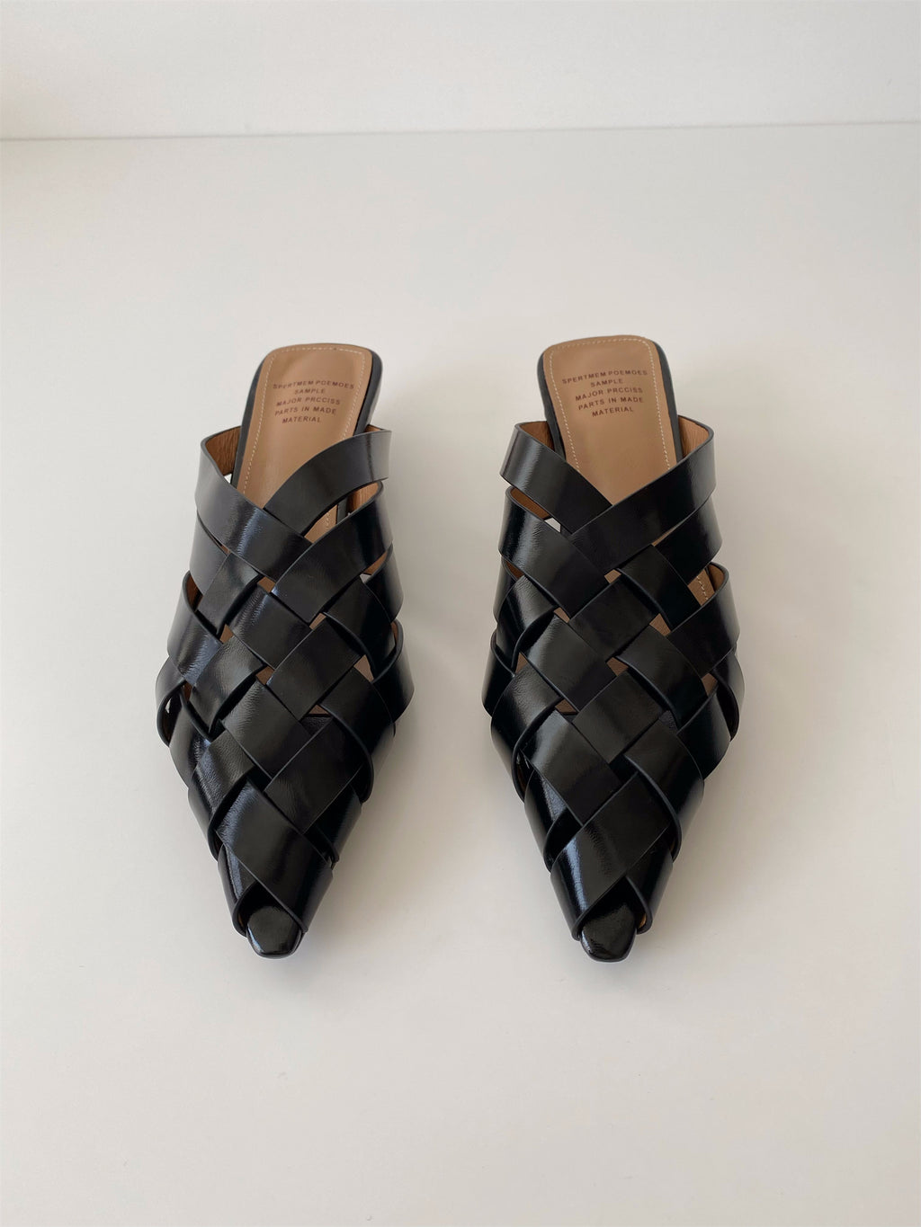 Soft silver gold pointed toe leather woven wedge slippers