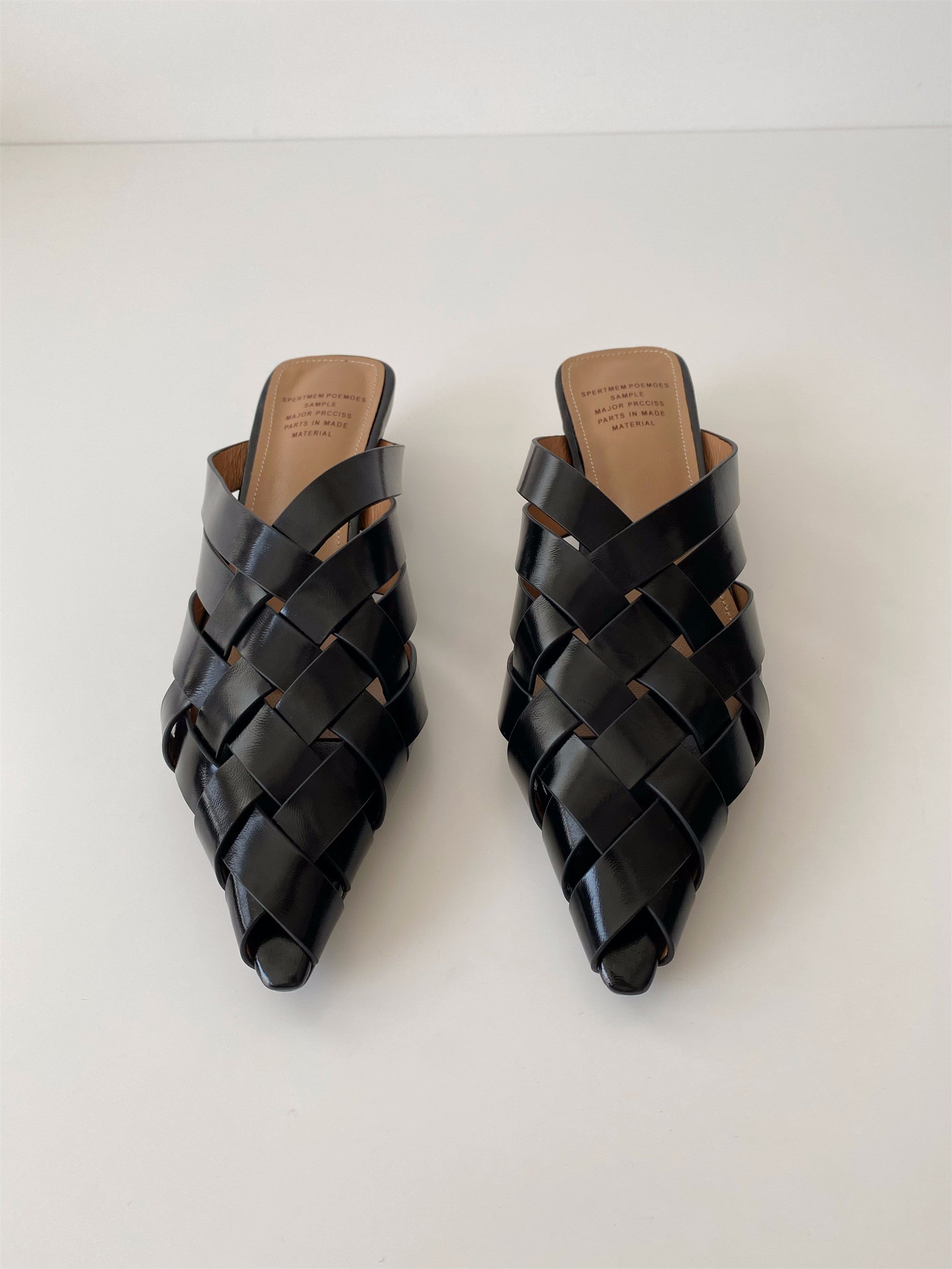Soft silver gold pointed toe leather woven wedge slippers