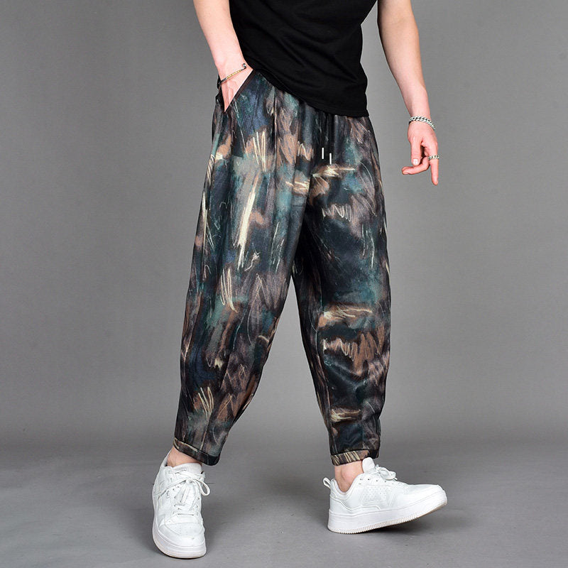 Black print men trousers