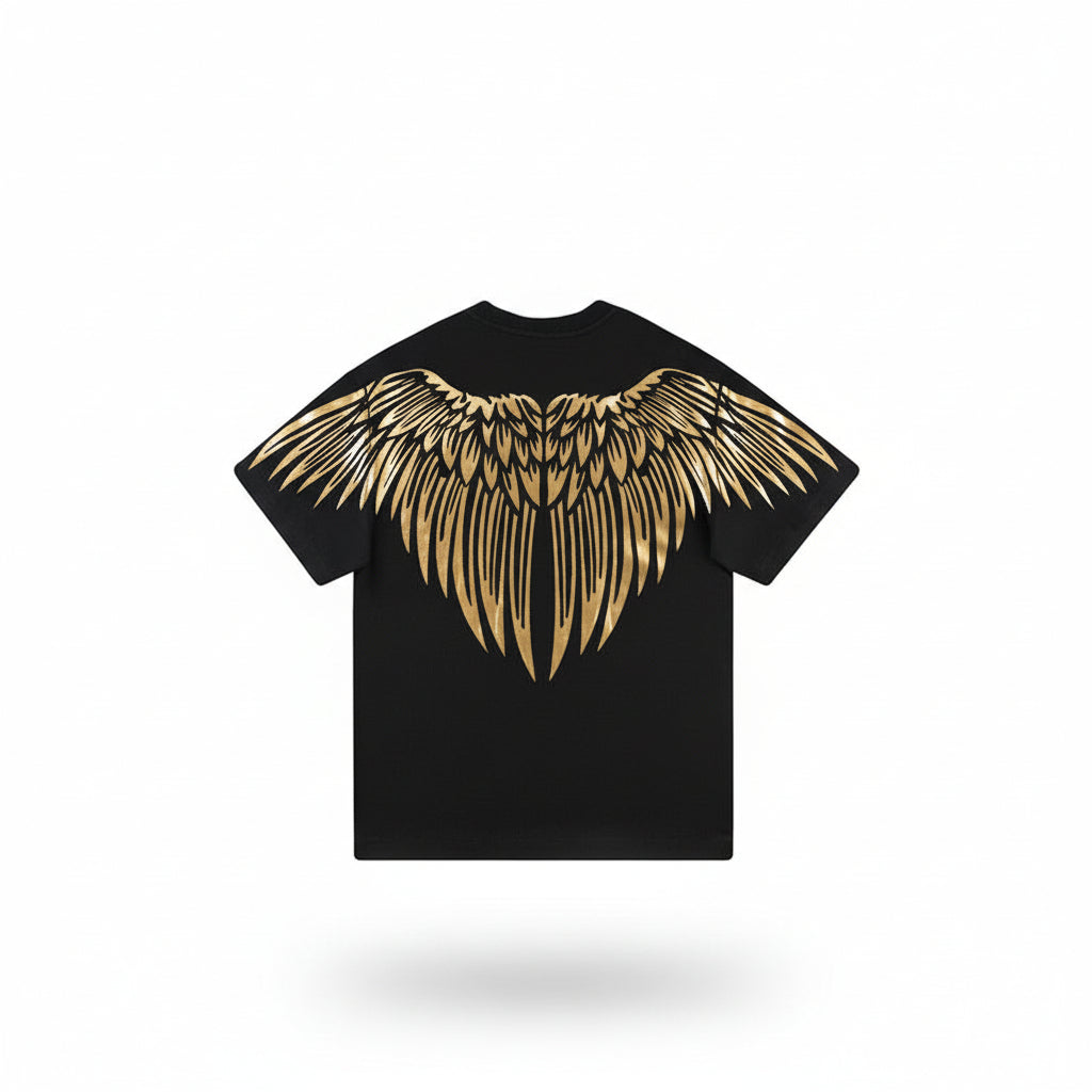 Luxury bronzing shining wings big wings street couple short sleeve T-shirt