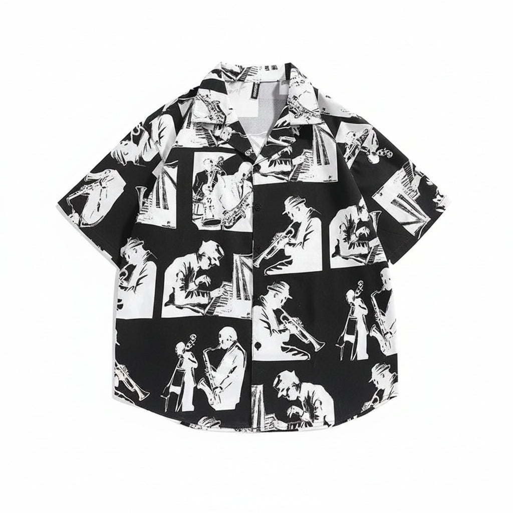Full printed short-sleeved shirt summer shirt