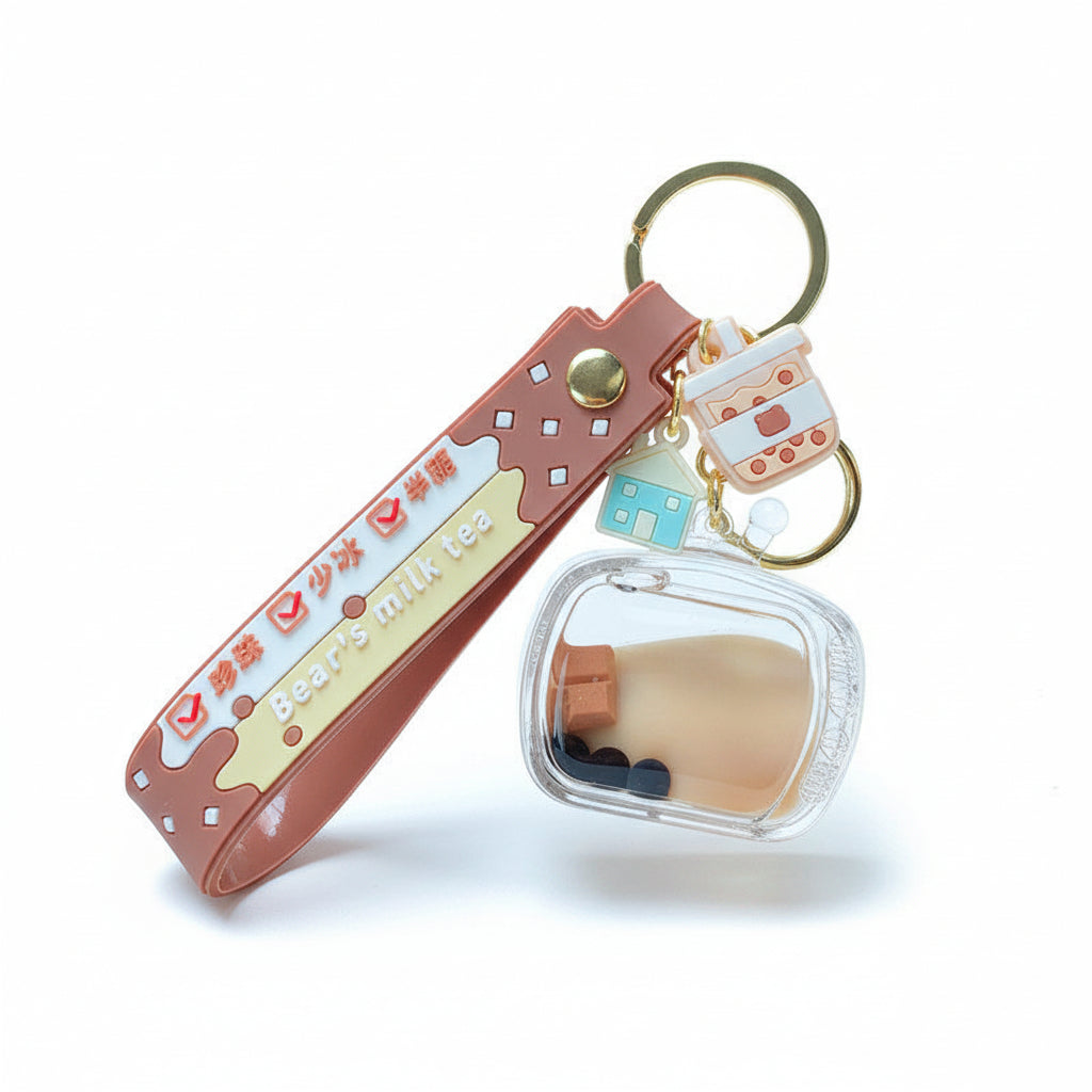 Miniature milk tea cup chocolate floating keychain