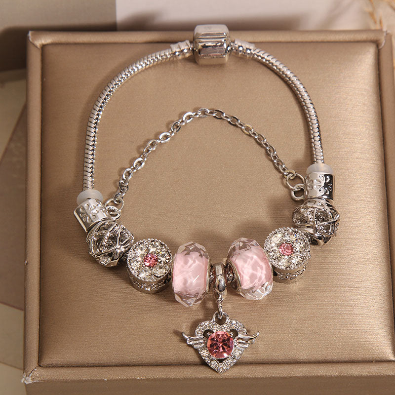 Pink glass bead bracelet