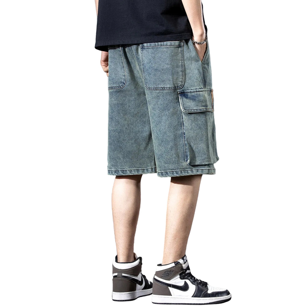 Short denim cargo men's outer pants summer multi-pocket trousers