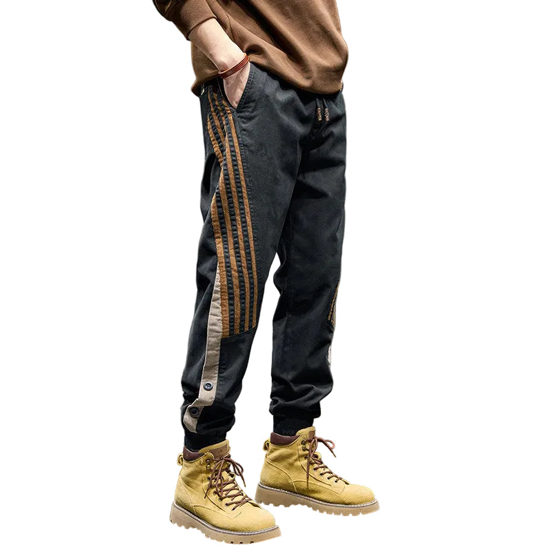 Side tripped denim men's cargo pants stretch leggings