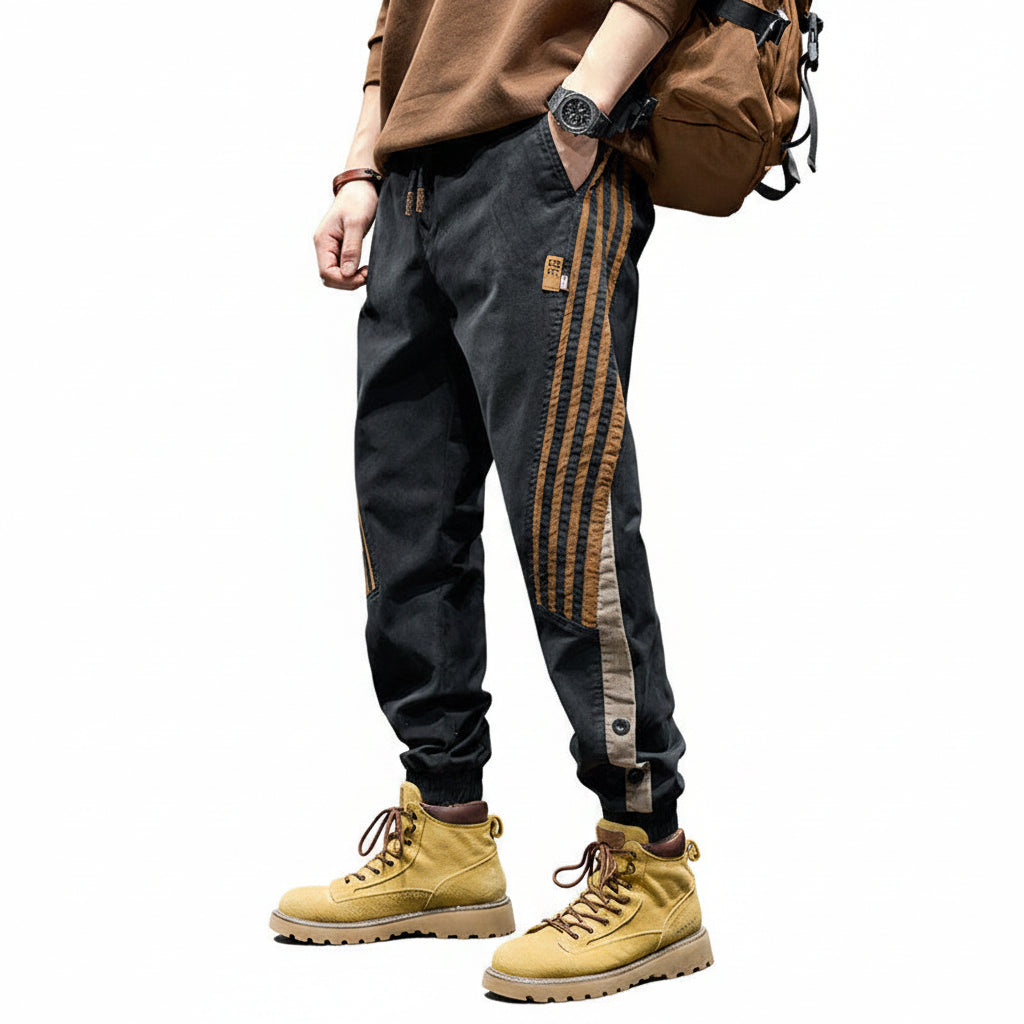 Side tripped denim men's cargo pants stretch leggings