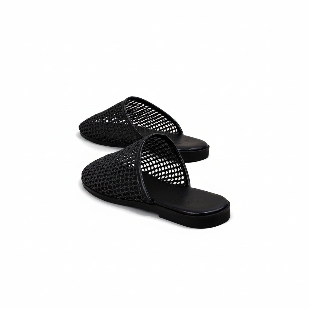 Black net slippers women's summer shoes