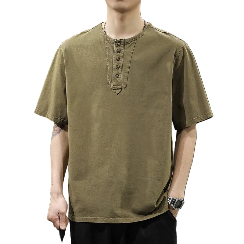 Men's Short Sleeve T-Shirt Pure Cotton Thin Henry Collar Shirt