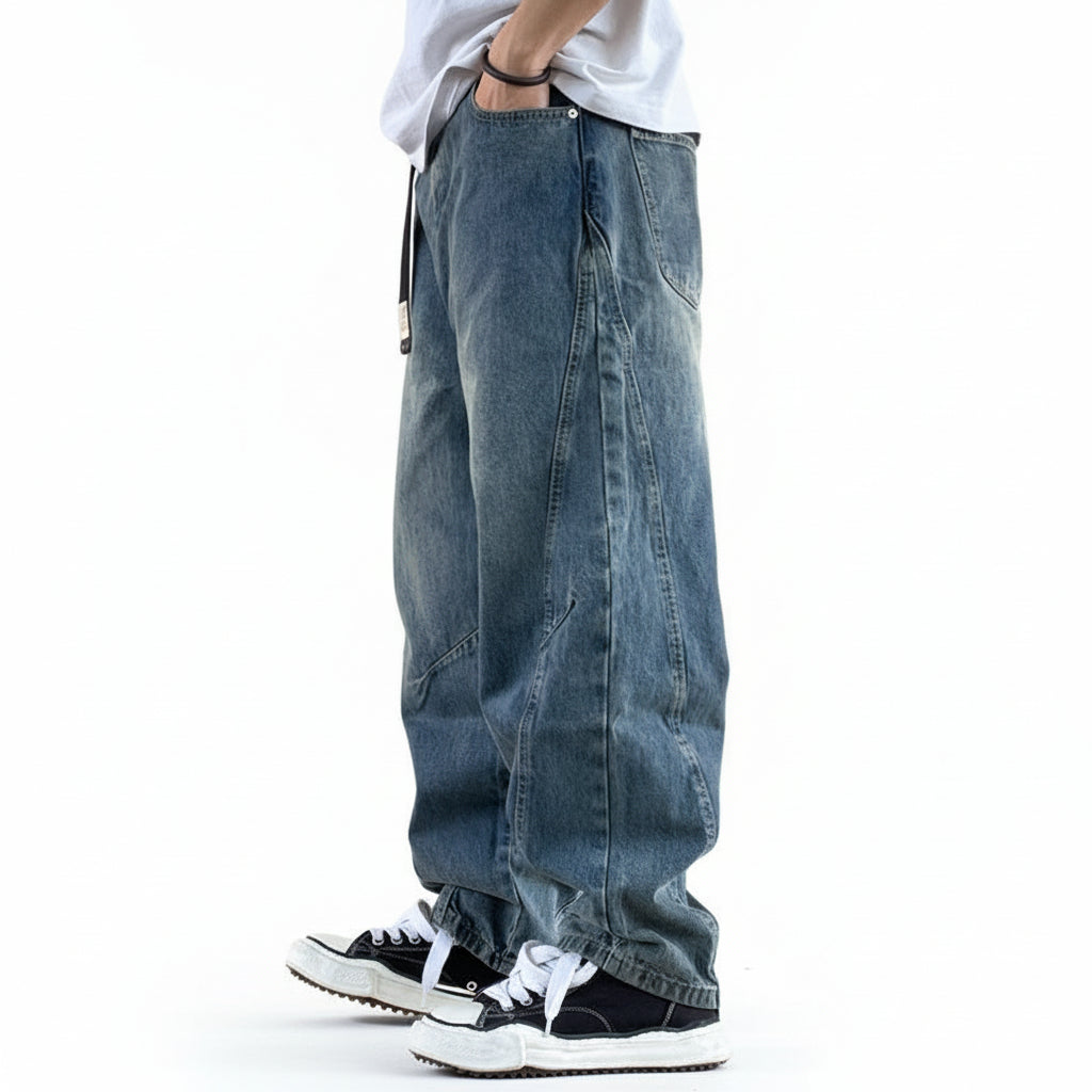 Loose wide-leg wash denim trouser
