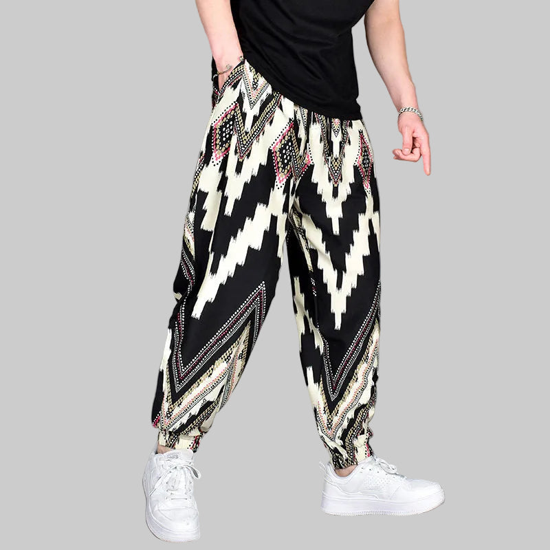 Drape casual print bound leg pants