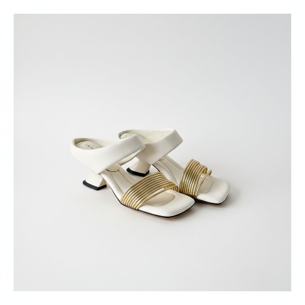 Handmade simple square toe open-toe heel slippers