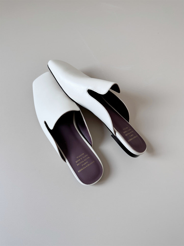 Green leather half-slipped sandals, women wear mules