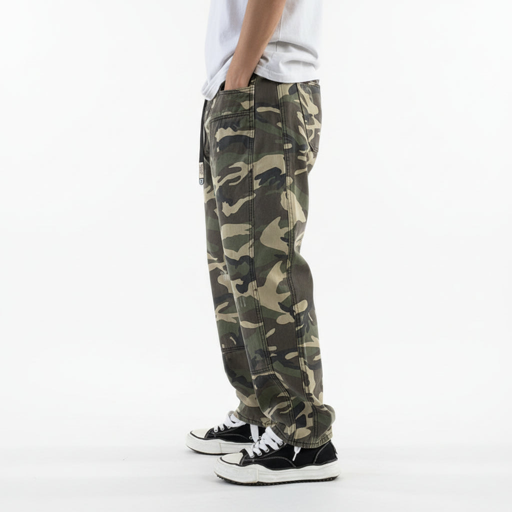 Fleece camouflage cargo men pants distressed trouser