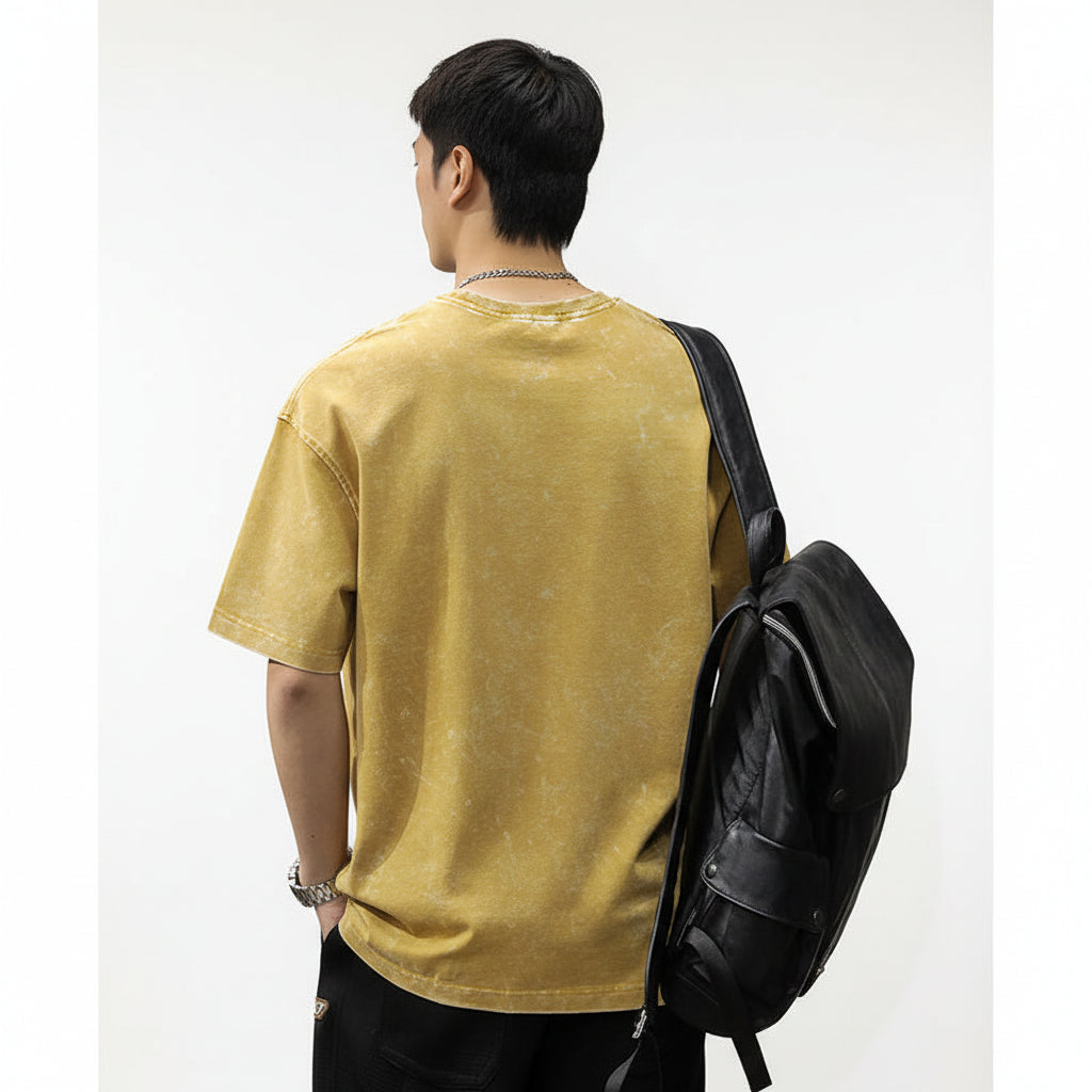 Yellow flower short-sleeved T-shirt men's loose plus-size trendy half-sleeve casual