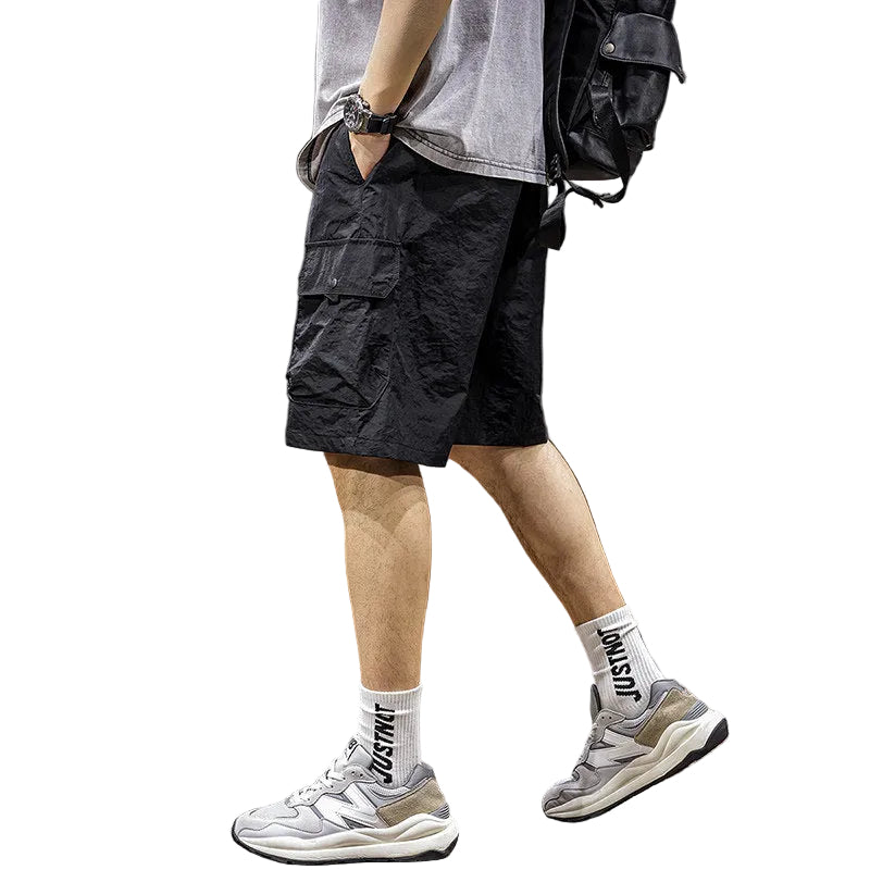 Black cargo shorts men's mid-pants