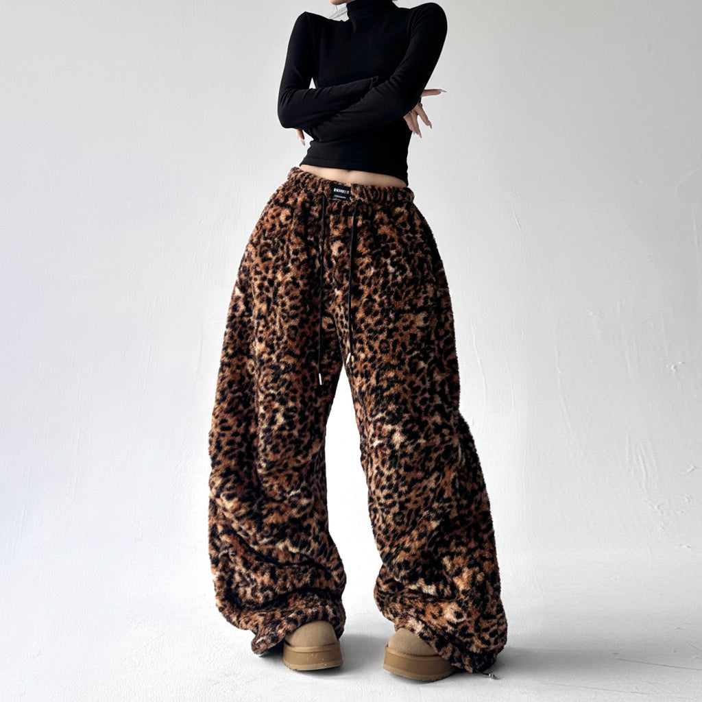 Leopard print wide-leg pants women's high-waisted loose casual pants