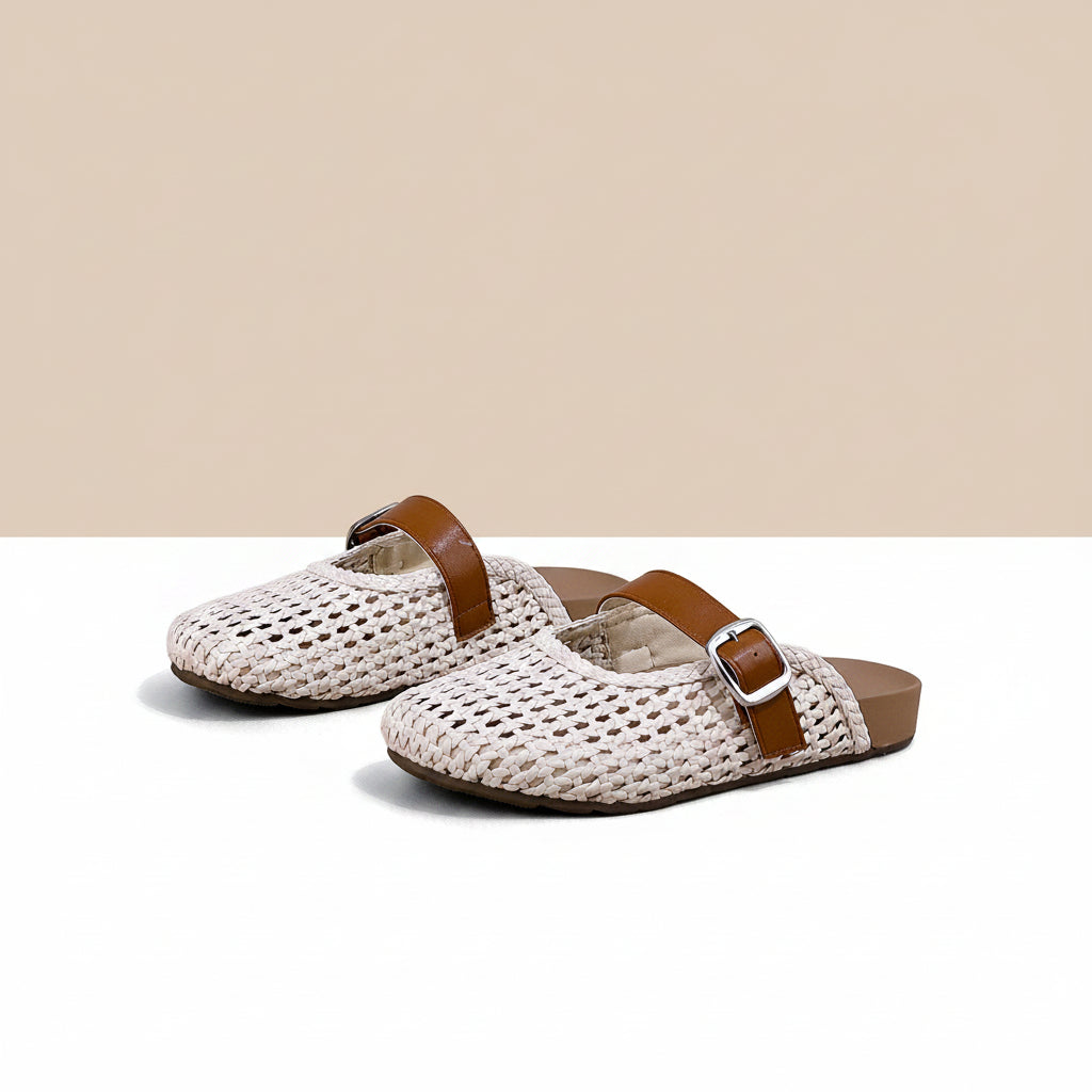 Sandals women's summer woven black flat half-slippers
