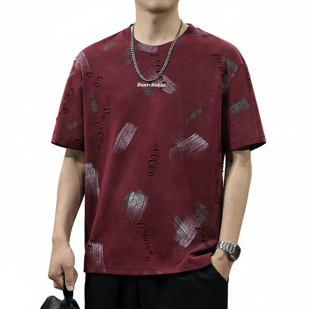 T-shirt men's summer new loose casual cloud dyed jacquard half-sleeve shirt