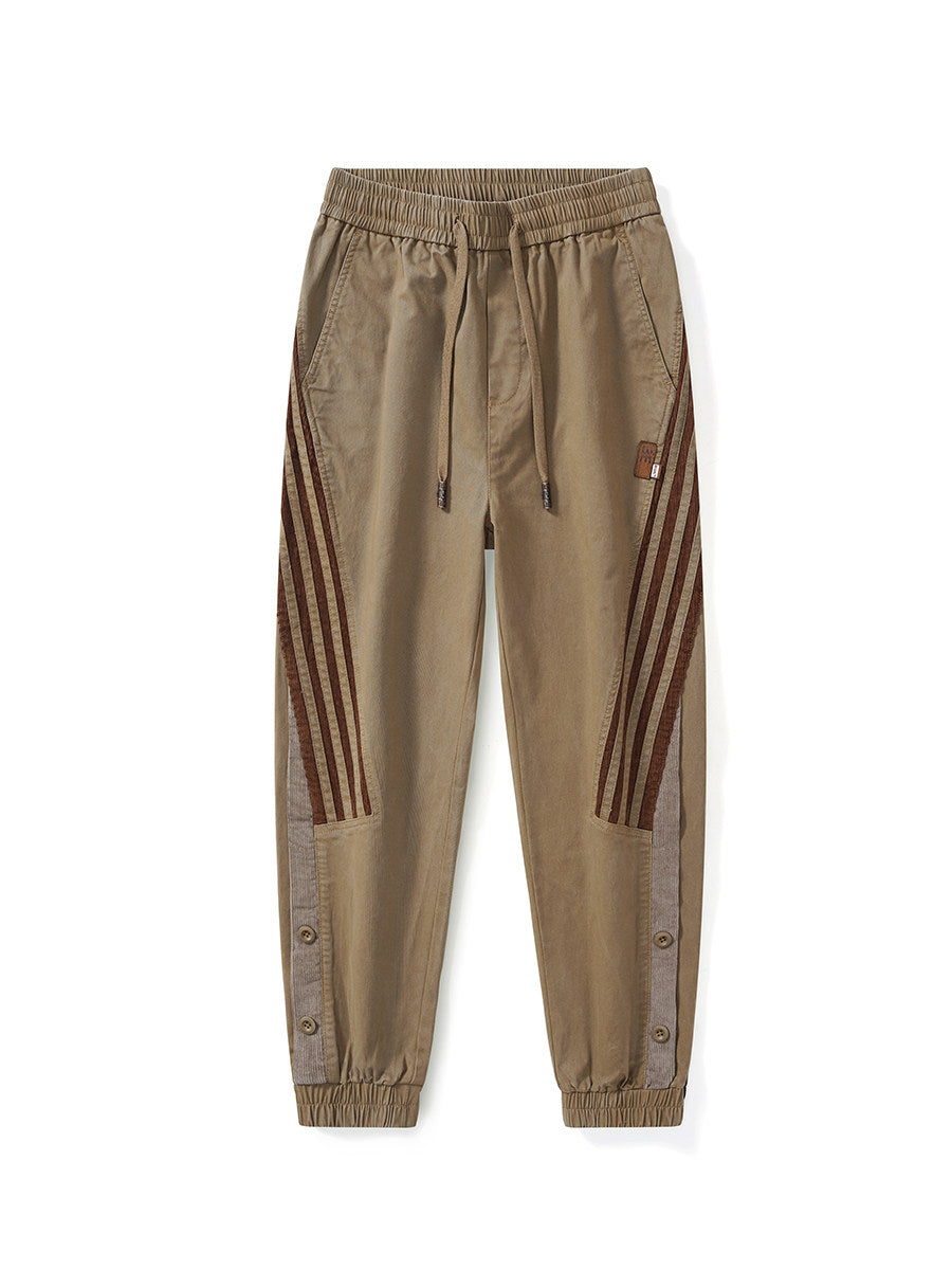 Men side striped loose stretch cargo pants