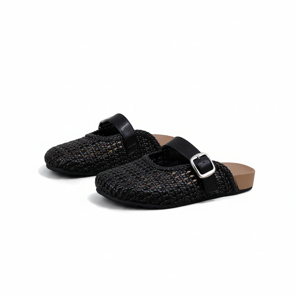 Sandals women's summer woven black flat half-slippers