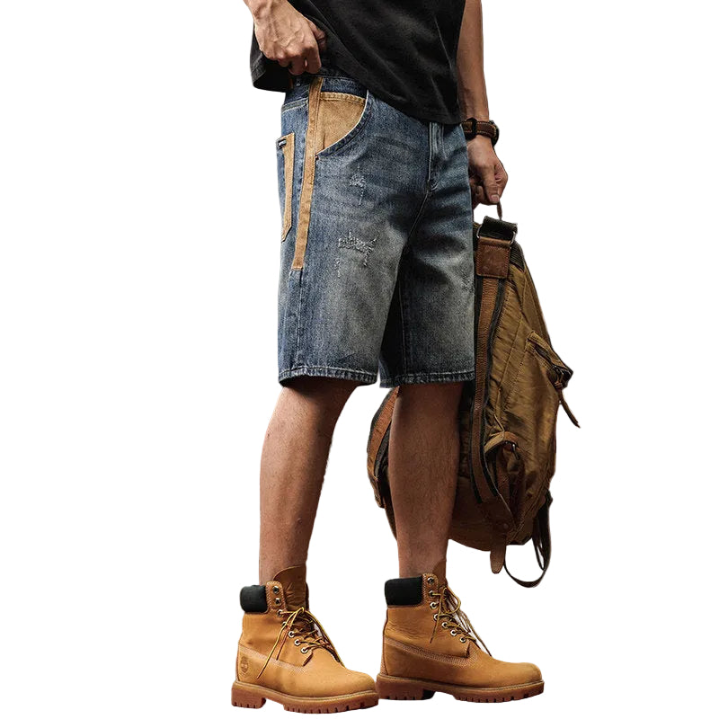 Men high denim shorts summer trendy loose plus-size wear pants