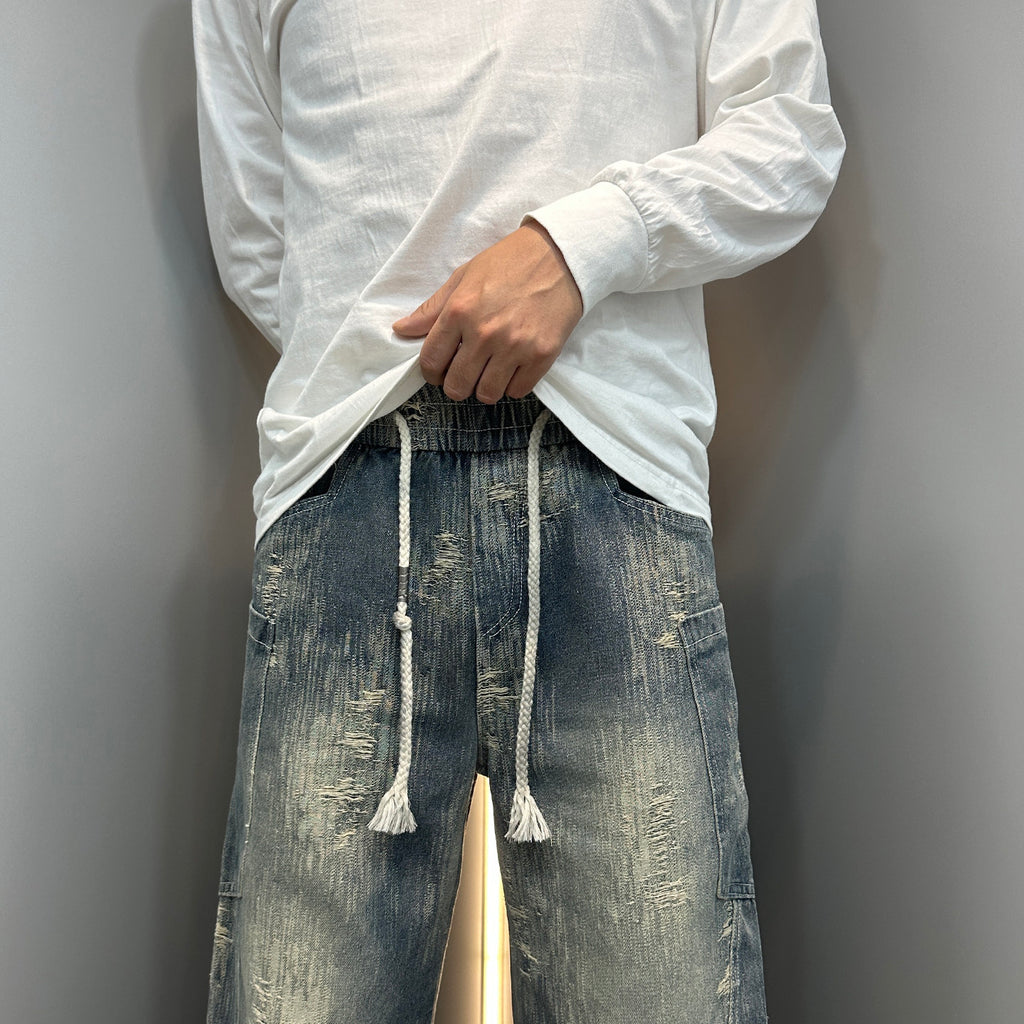 Jeans Jacquard Nostalgic Scratched Scimitar Long Pants