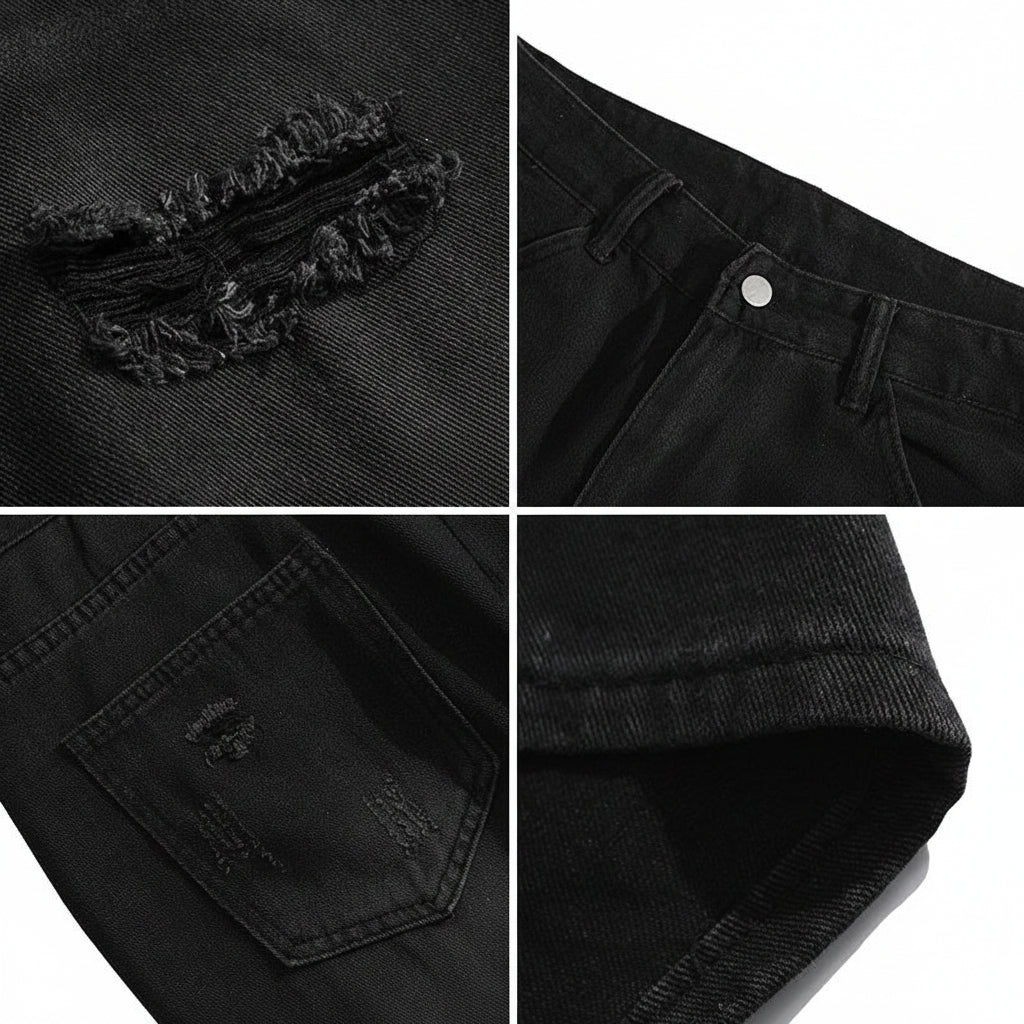 Denim Shorts Black Straight Men Pants