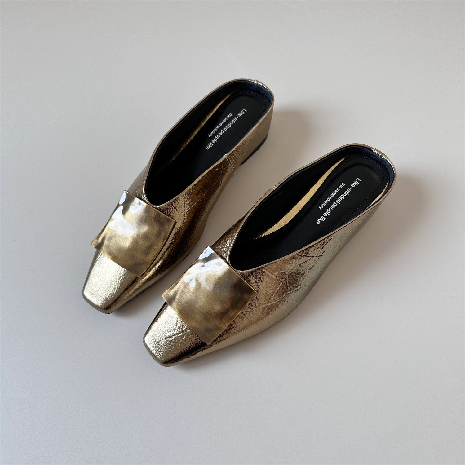 Silver square leather wedge heel half-slip sandals