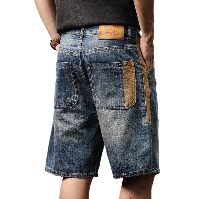 Men high denim shorts summer trendy loose plus-size wear pants