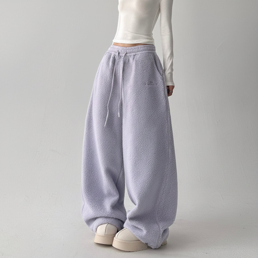 Purple fleece pants casual elongated pants