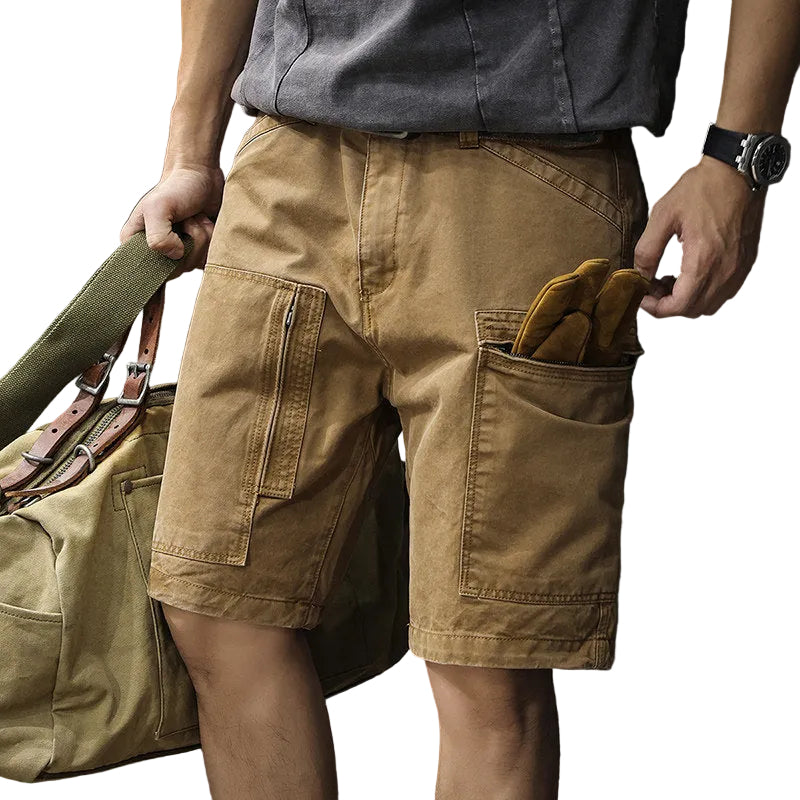 Summer cotton men's casual shorts loose multi-pocket cargo straight mids