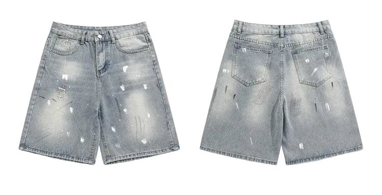 Splashed ink denim shorts men pants