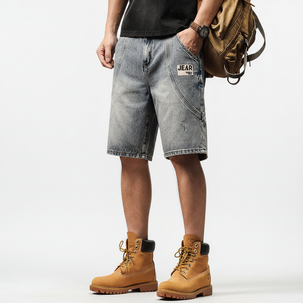 Denim shorts men's summer new trendy loose straight pant