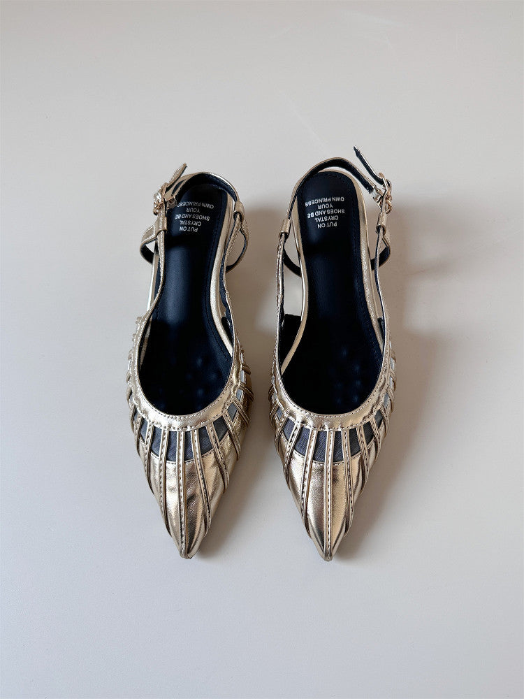 Low mid-heel wedge sandals women's summer pointed toe shoes