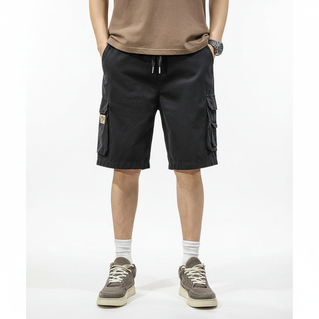 Khaki cotton cargo shorts loose pant