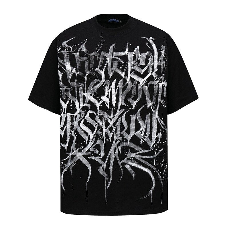 T-shirt men's summer loose fashion graffiti print couple top