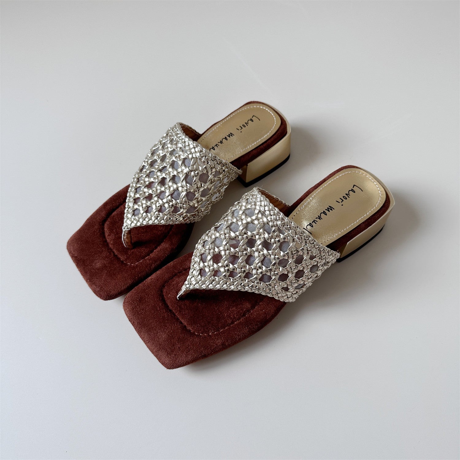 Gold braided clip toe heel sandals women's sandals