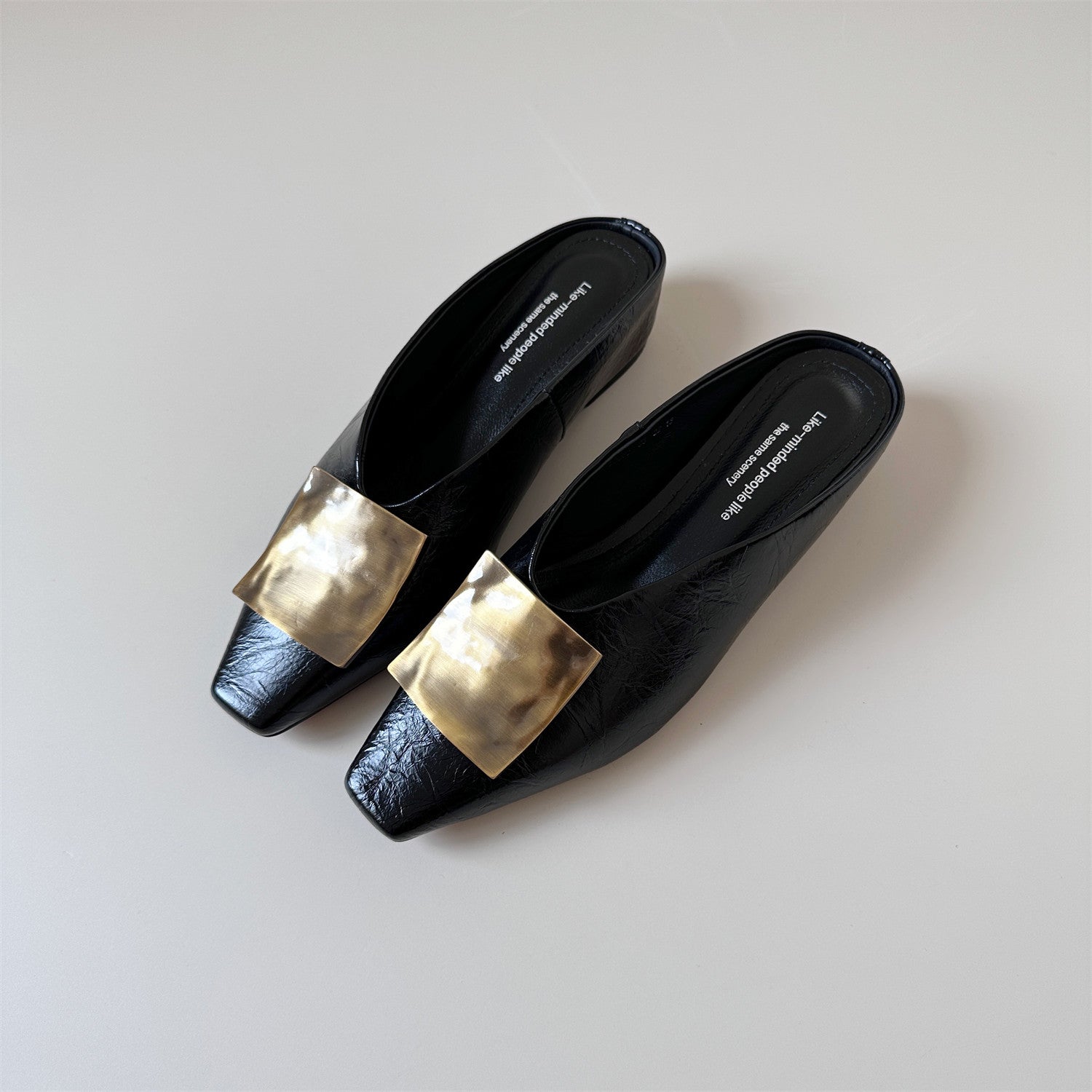 Silver square leather wedge heel half-slip sandals