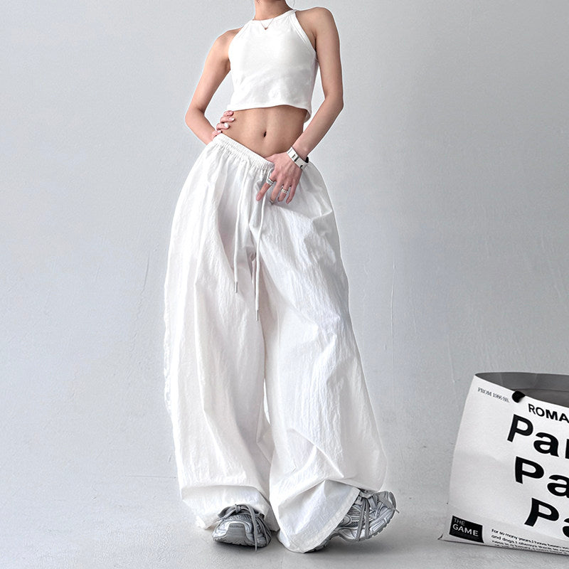 Side lace wide-leg pants women's high-waisted loose fit